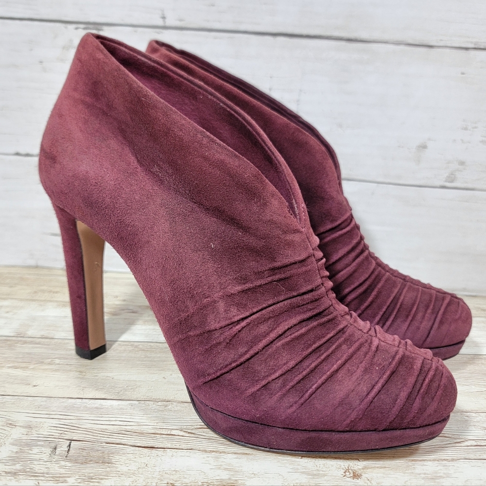 Prada Suede Gathered Short Platform Bootie in  Camoscio Mora EU 35